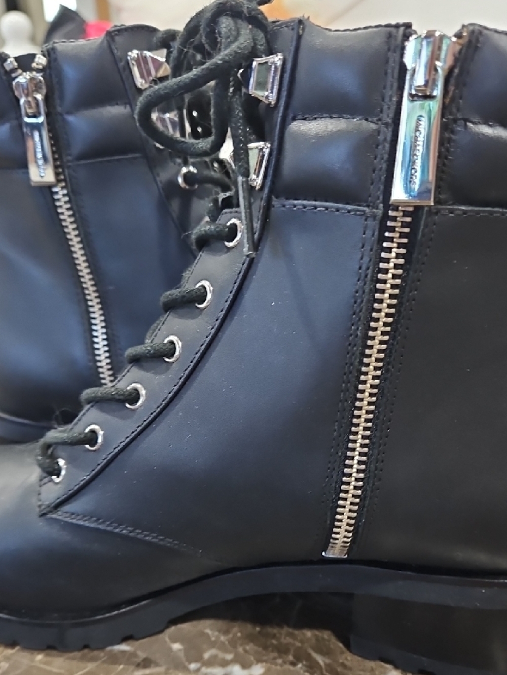 Michael Kors Black Lace-Up Ankle Boots with Side Zip and Stud Accents - Picture 6 of 8